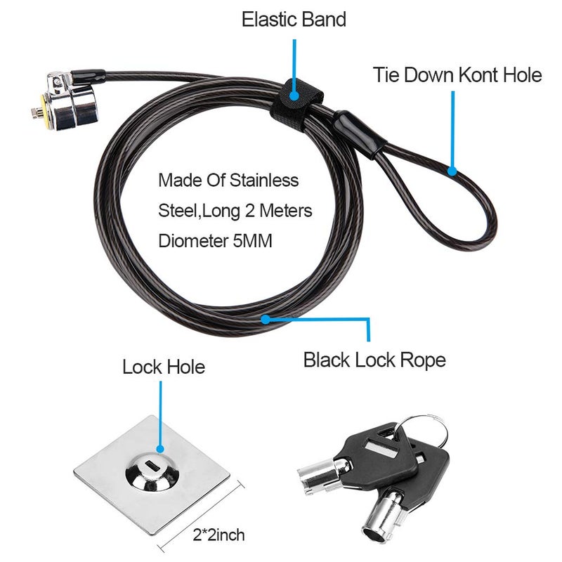 LORADAR Laptop Cable Lock - 6.7Ft Security Cable with Adhesive Anchors - Compatible for Tablets, Laptops, iMac & Other Devices - 3 Keys (Keyed Different) - Image 3
